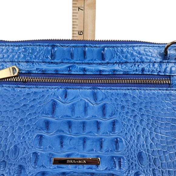 Brahmin Blue Vibrant Azure Melbourne Clutch Wristlet Crocodile Embossed Leather - Picture 14 of 16